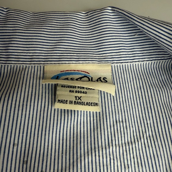 Las Olas 1X Striped Blue Shirt with Embroidered Birds - Picture 6 of 7